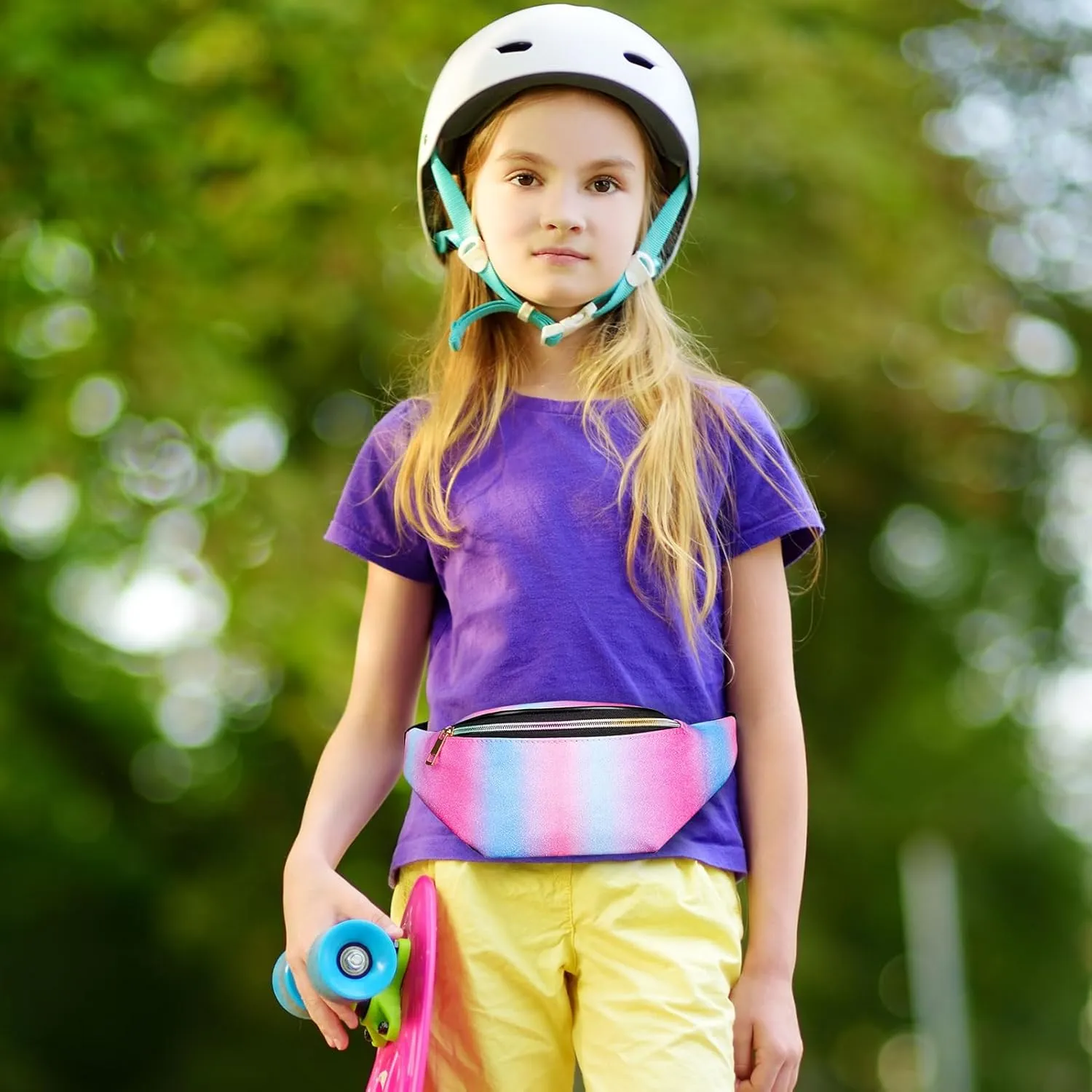 QtGirl Fanny Pack for Kids, Glitter Waist Bag Shiny Bags with Adjustable Belt for Children Sport Running, Camping, Trip