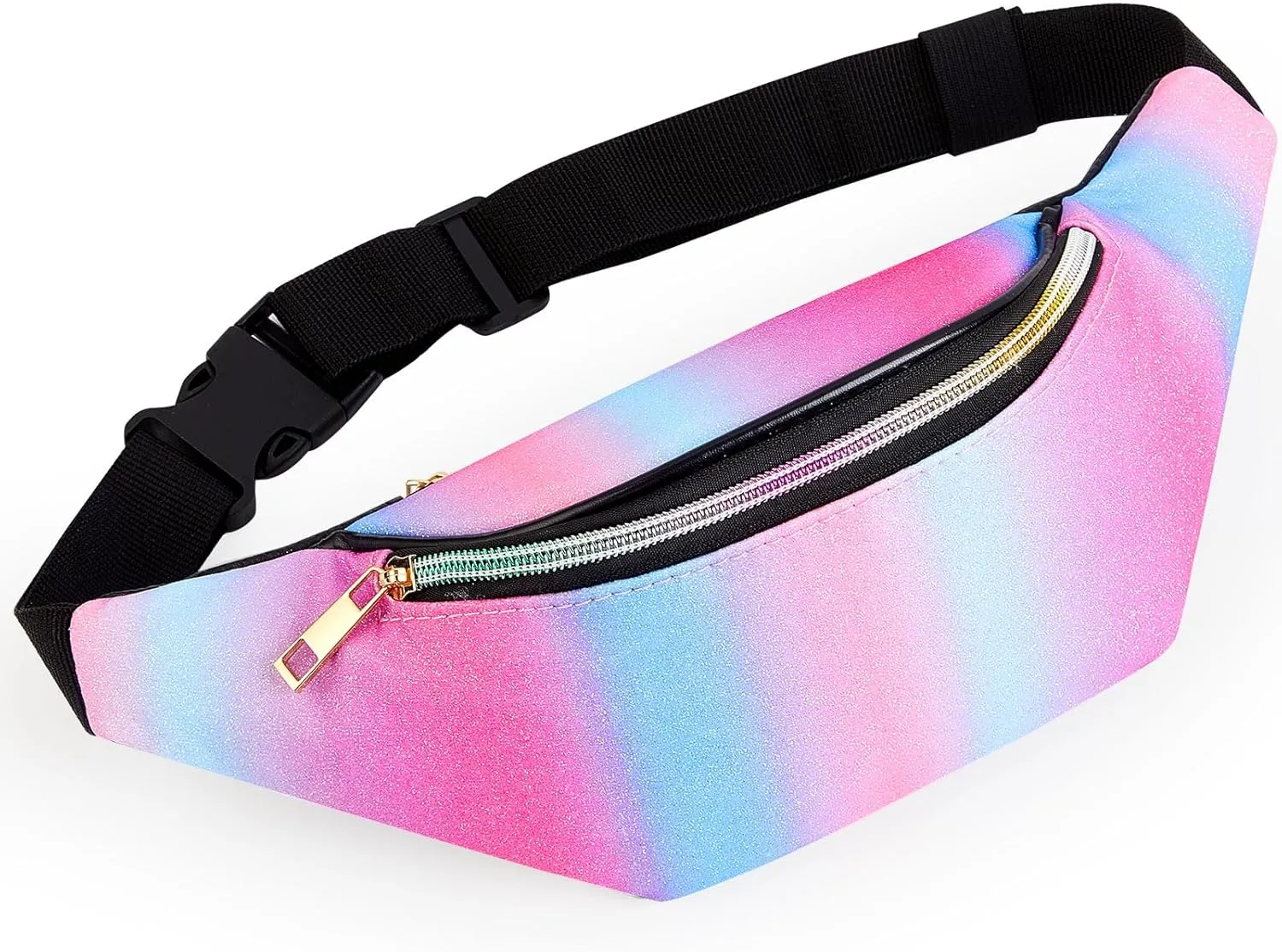 QtGirl Fanny Pack for Kids, Glitter Waist Bag Shiny Bags with Adjustable Belt for Children Sport Running, Camping, Trip