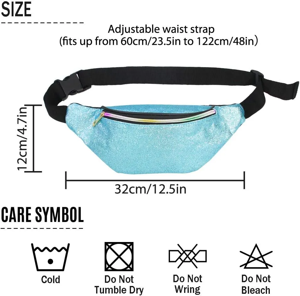 QtGirl Fanny Pack for Kids, Glitter Waist Bag Shiny Bags with Adjustable Belt for Children Sport Running, Camping, Trip