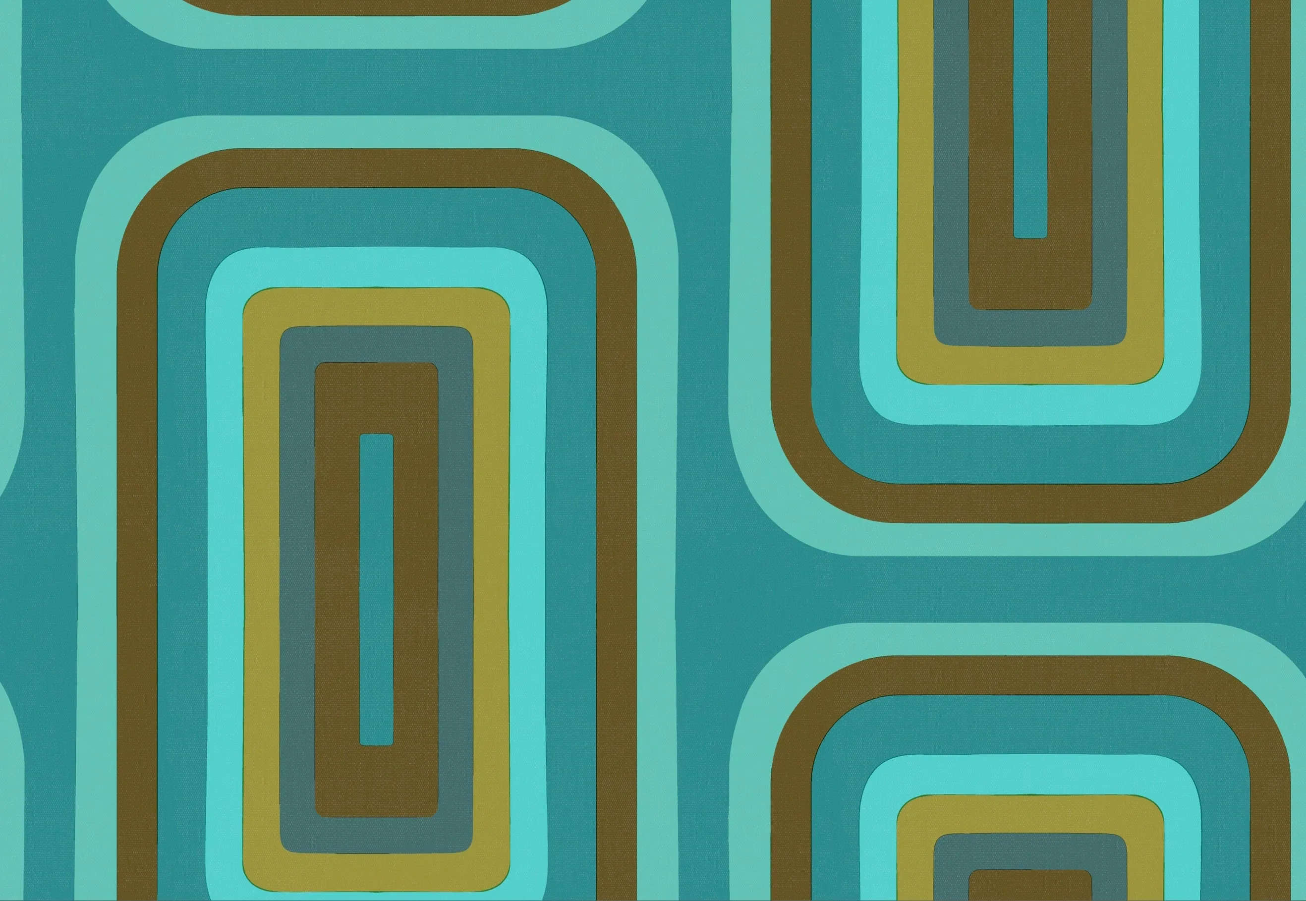 Retro Oblong Geometric wallpaper - Turquoise    Olive