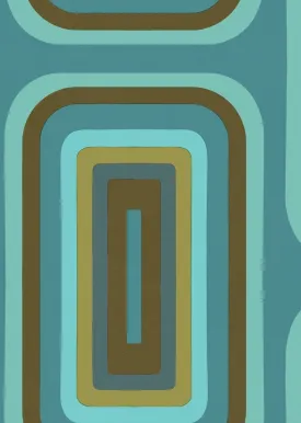Retro Oblong Geometric wallpaper - Turquoise    Olive