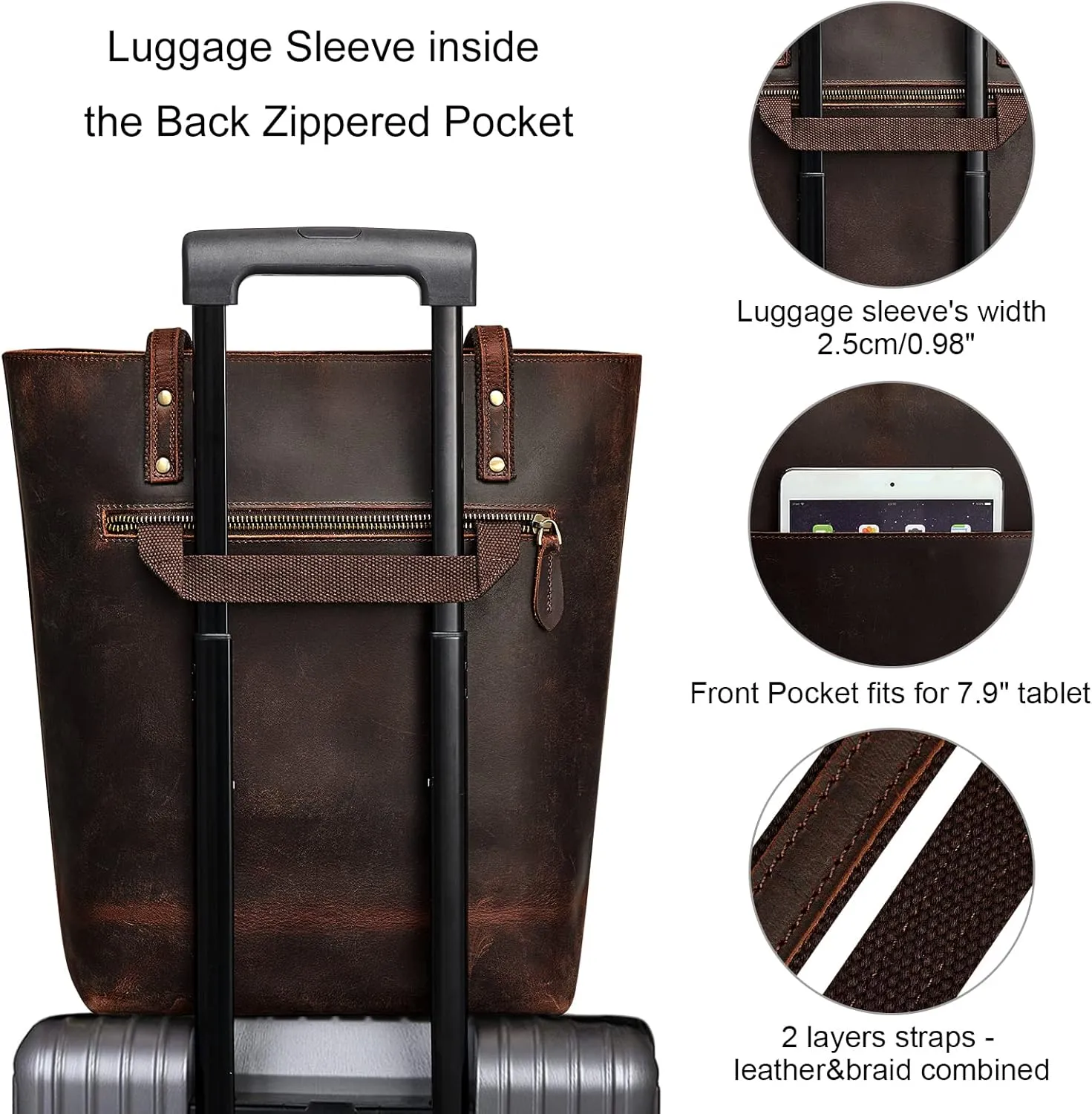 S-ZONE Women Vintage Genuine Leather Tote Bag Large Shoulder Purse Work Handbag