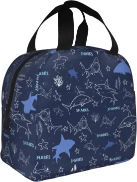 Sharks Lunch Bag, Reusable Insulated Lunch Box Large Capacity Meal Tote for Kids Women Men Cooler Bag, Durability of Lunch Tote for Work School Picnic Travel, Line Sharks