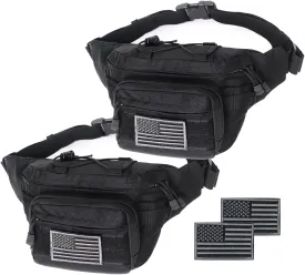 Tactical Fanny Pack, Military Waist Bag Hip Belt Bumbag Utility Bags for Outdoor Hiking Climbing Fishing with U.S Patch (Black Black)