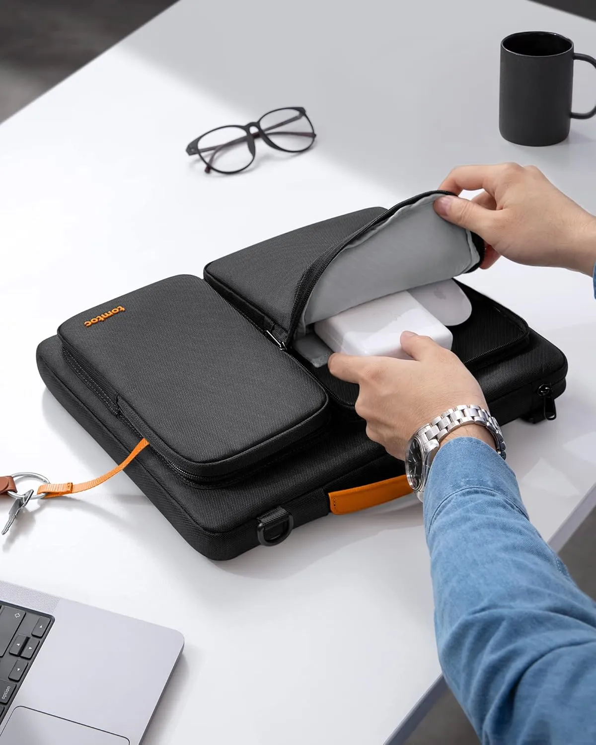 tomtoc 360 Protective Laptop Shoulder Bag for 15.6 Inch Laptop, Fit Acer Aspire 3/5/7, Dell Inspiron/XPS, ASUS ROG/TUF, Lenovo ThinkPad L/E/T/P/V, Waterproof Accessory Case
