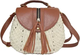 TONWHAR Retro Beach Bag with Tassels Hand-woven Straw Purse
