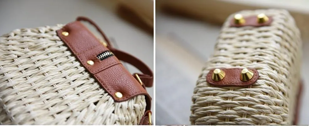 TONWHAR Retro Beach Bag with Tassels Hand-woven Straw Purse