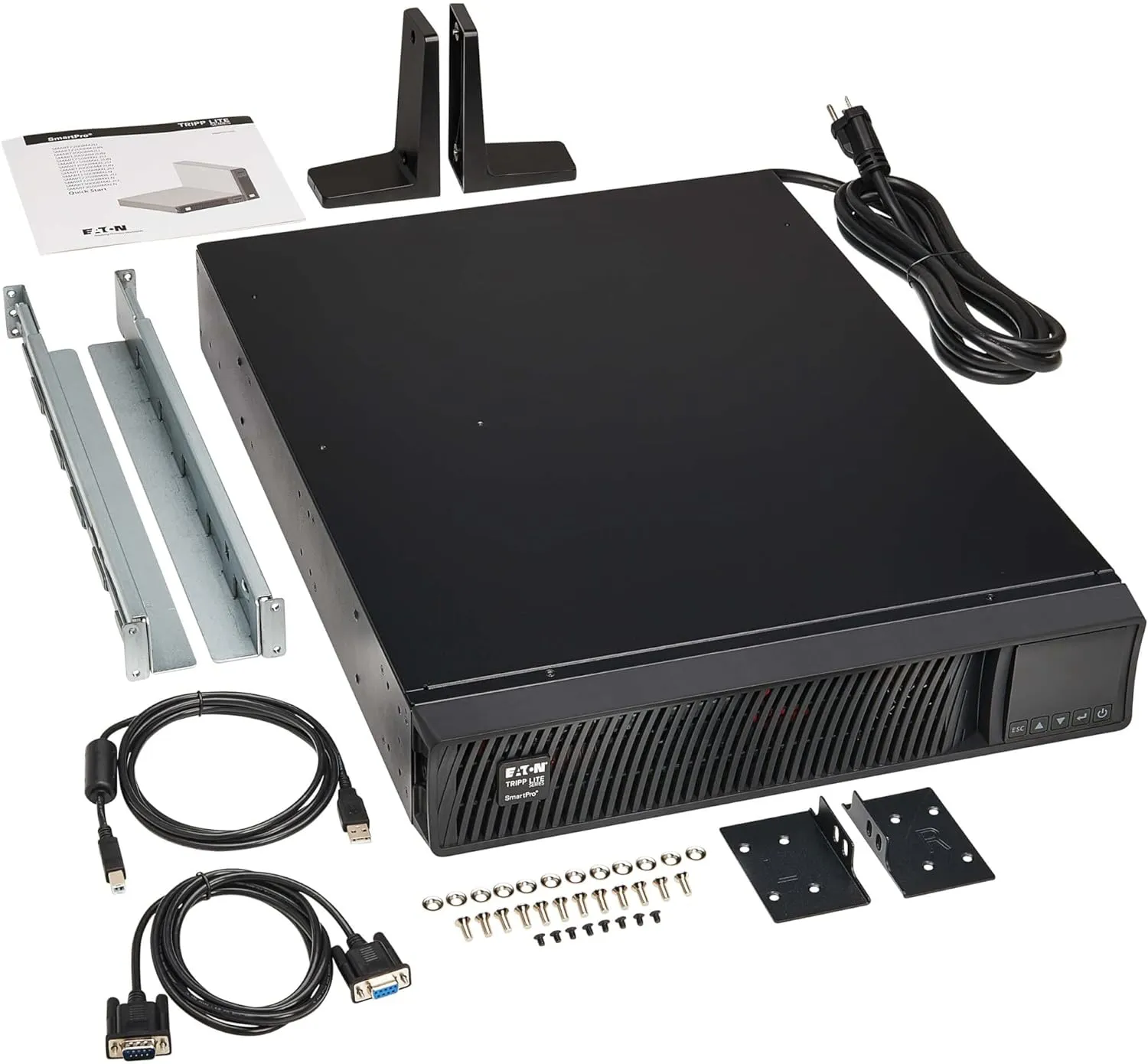 Tripp Lite Eaton Series 2200VA Smart UPS Back Up, Sine Wave, 120V, 1950W, 7 Outlets, 2U Rackmount or Tower, Network Card Installed, LCD, USB, DB9, 3-Year Warranty & $250,000 Insurance (SMART2200RM2UN)