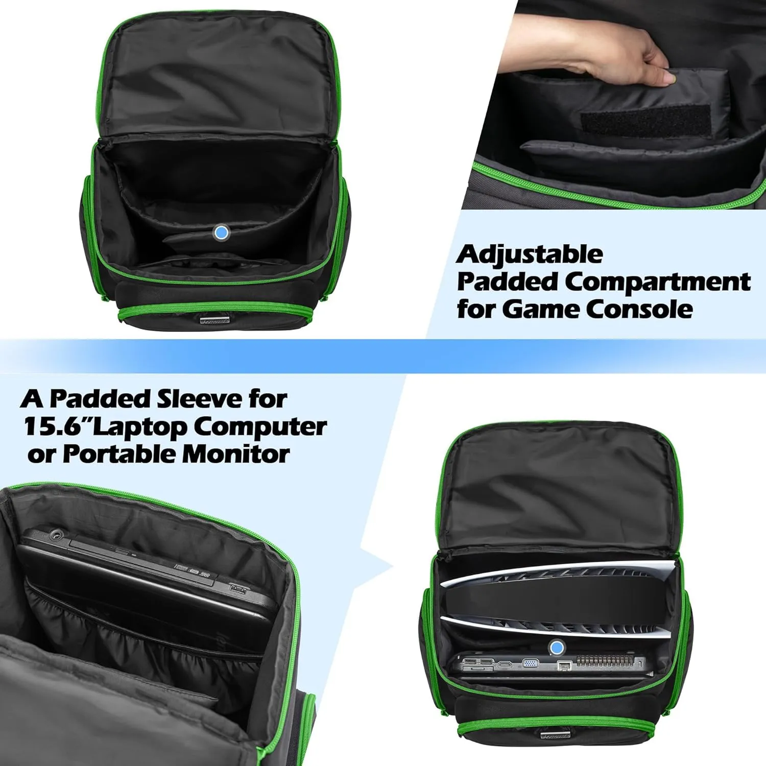 Trunab Gaming Console Backpack Compatible with Playstation 5 / PS5 Slim / PS4 / Xbox One, Travel Carrying Bag with Multiple Pockets for 15.6 Laptop and Gaming Accessories