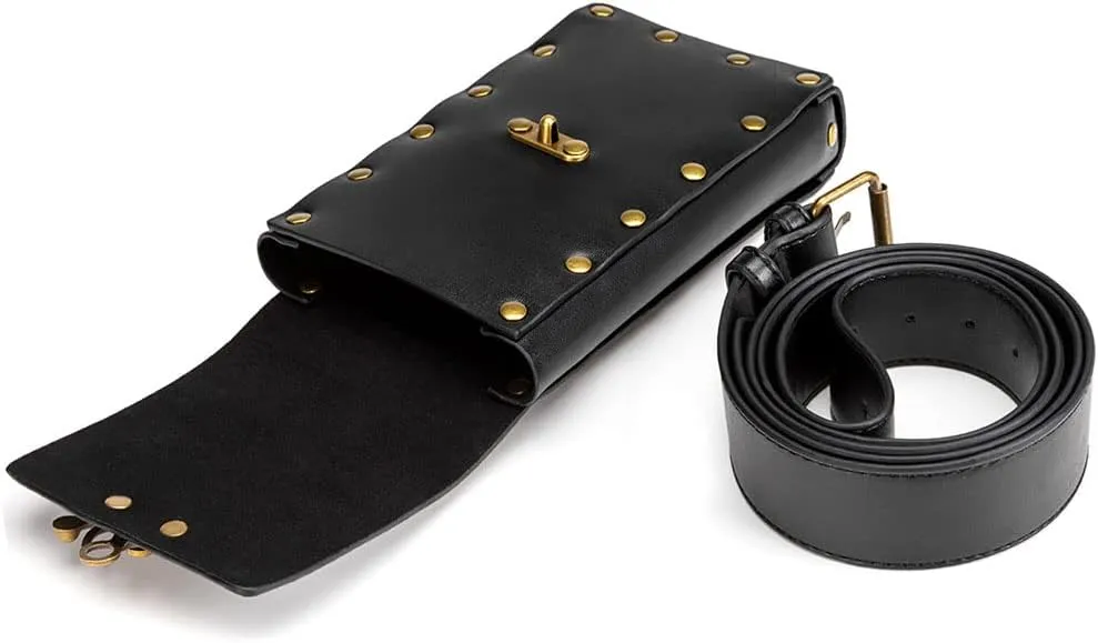 Waist Bag Belt Purse Fanny Pack Crossbody Motorcycle Hiking Phone Holder Wallet Vintage Leather Casual Fashion Daypack Gothic Festival Costume Hip Pouch for Women Men (Black)