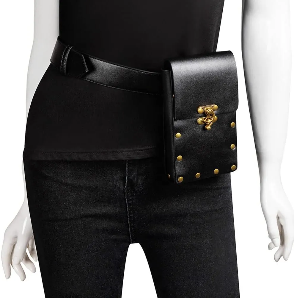 Waist Bag Belt Purse Fanny Pack Crossbody Motorcycle Hiking Phone Holder Wallet Vintage Leather Casual Fashion Daypack Gothic Festival Costume Hip Pouch for Women Men (Black)