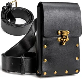 Waist Bag Belt Purse Fanny Pack Crossbody Motorcycle Hiking Phone Holder Wallet Vintage Leather Casual Fashion Daypack Gothic Festival Costume Hip Pouch for Women Men (Black)