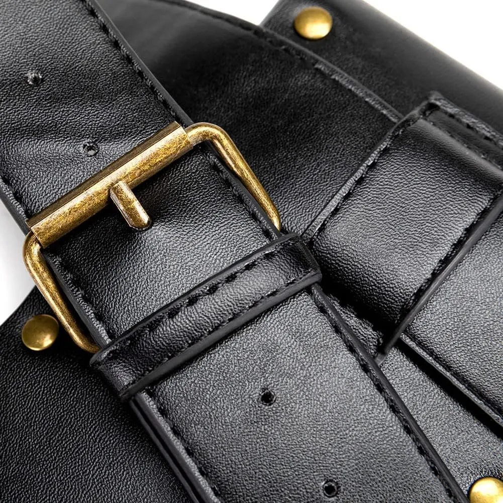 Waist Bag Belt Purse Fanny Pack Crossbody Motorcycle Hiking Phone Holder Wallet Vintage Leather Casual Fashion Daypack Gothic Festival Costume Hip Pouch for Women Men (Black)