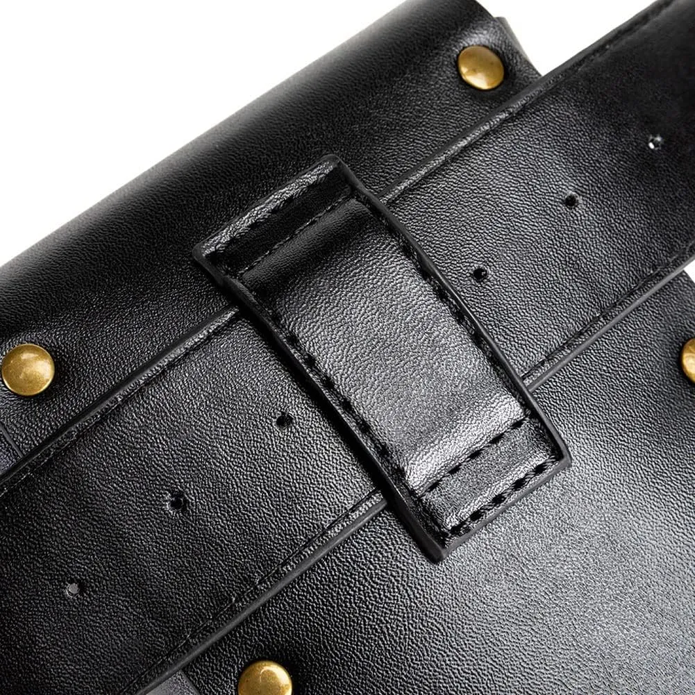 Waist Bag Belt Purse Fanny Pack Crossbody Motorcycle Hiking Phone Holder Wallet Vintage Leather Casual Fashion Daypack Gothic Festival Costume Hip Pouch for Women Men (Black)
