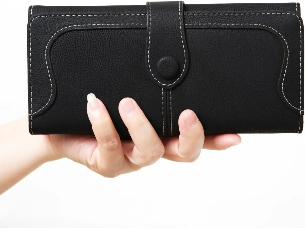 Women's Vegan Leather 17 Card Slots Card Holder Long Big Bifold Wallet