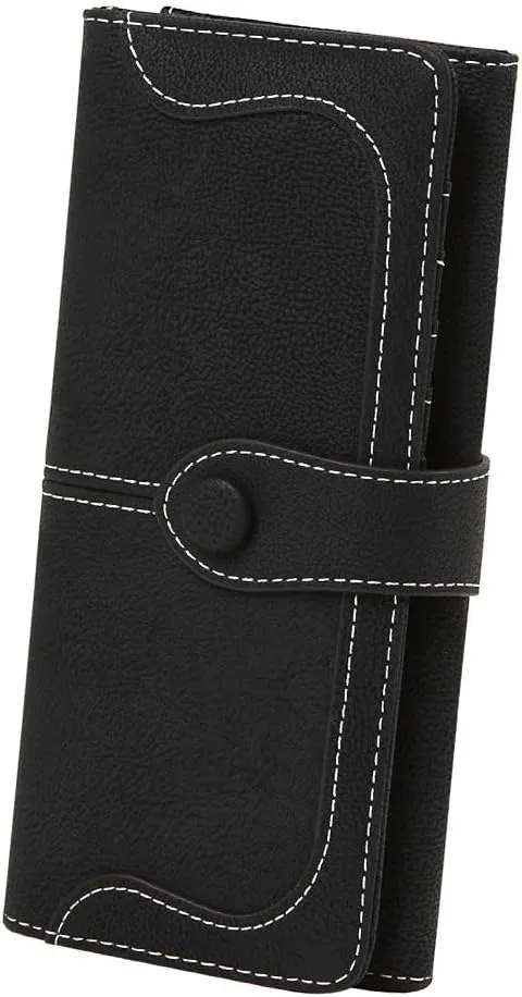 Women's Vegan Leather 17 Card Slots Card Holder Long Big Bifold Wallet